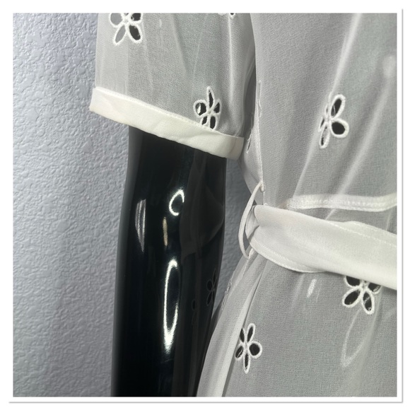 Sandro Ricarda Eyelet Chiffon Zip Front Sheer Midi Dress Collared White … - Picture 5 of 10